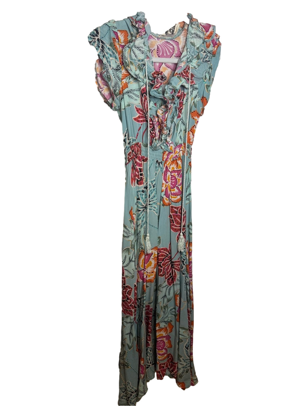 Jaase Ruffle Maxi Floral Print Multicolor Boho Dress Size Small